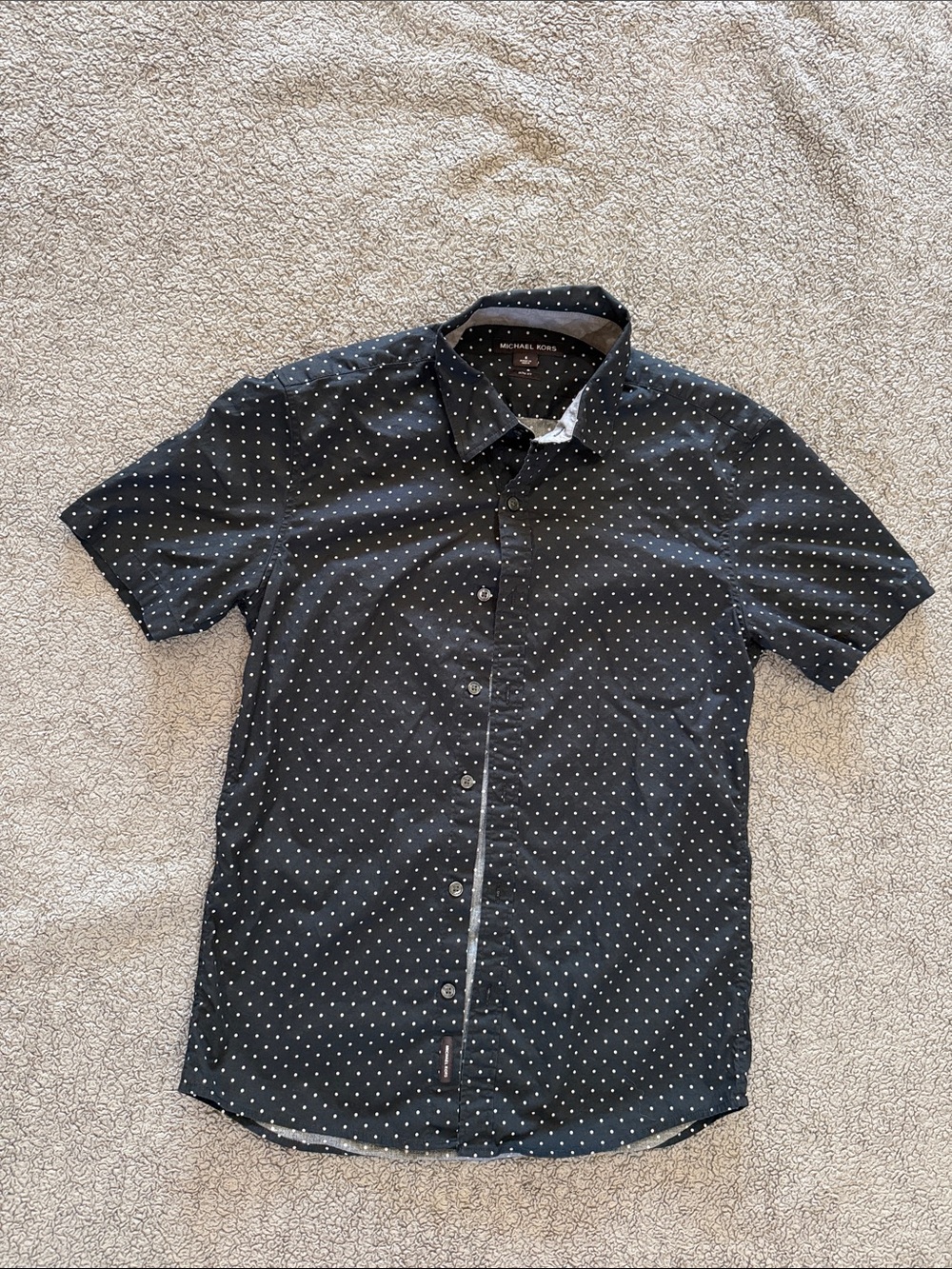 Michael Kors Black Short-Sleeve Button-Up Shirt with White Dot Print
